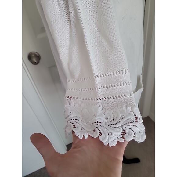 VTG Romantic Cottagecore Knit Crochet Ivory Cardigan + Crop Blouse M EUC - Picture 12 of 12